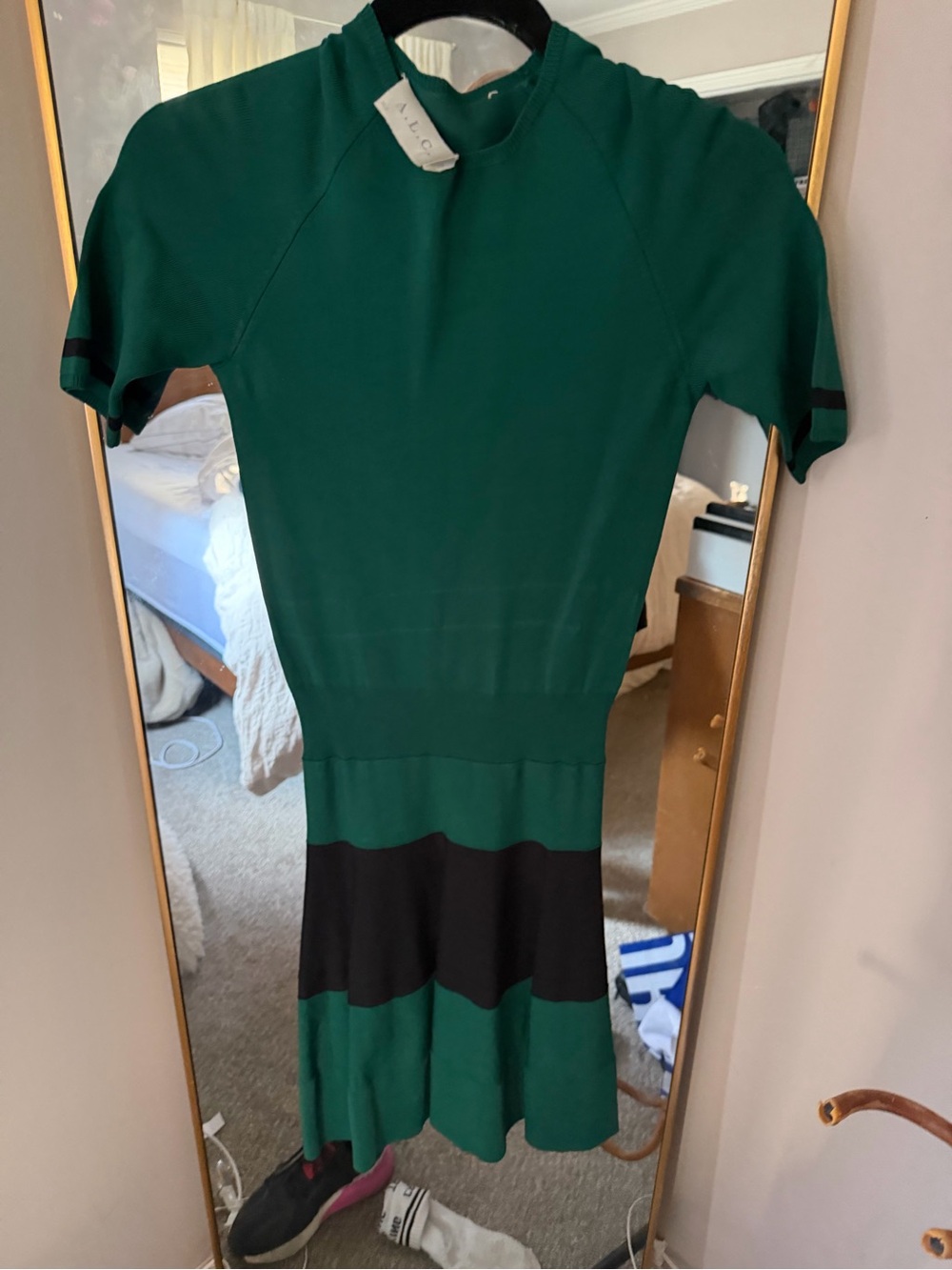 A.L.C. Emerald Green & Black Short-Sleeve Knit Dress